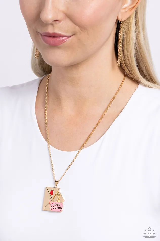 Paparazzi Accessories Necklaces Love Coupon Gold Envelope Red Heart Short Necklace Paparazzi