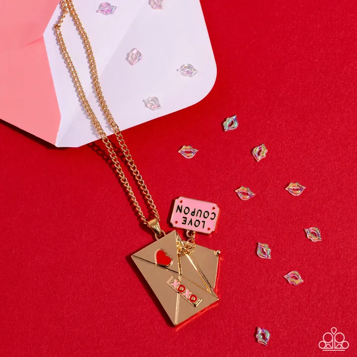 Paparazzi Accessories Necklaces Love Coupon Gold Envelope Red Heart Short Necklace Paparazzi