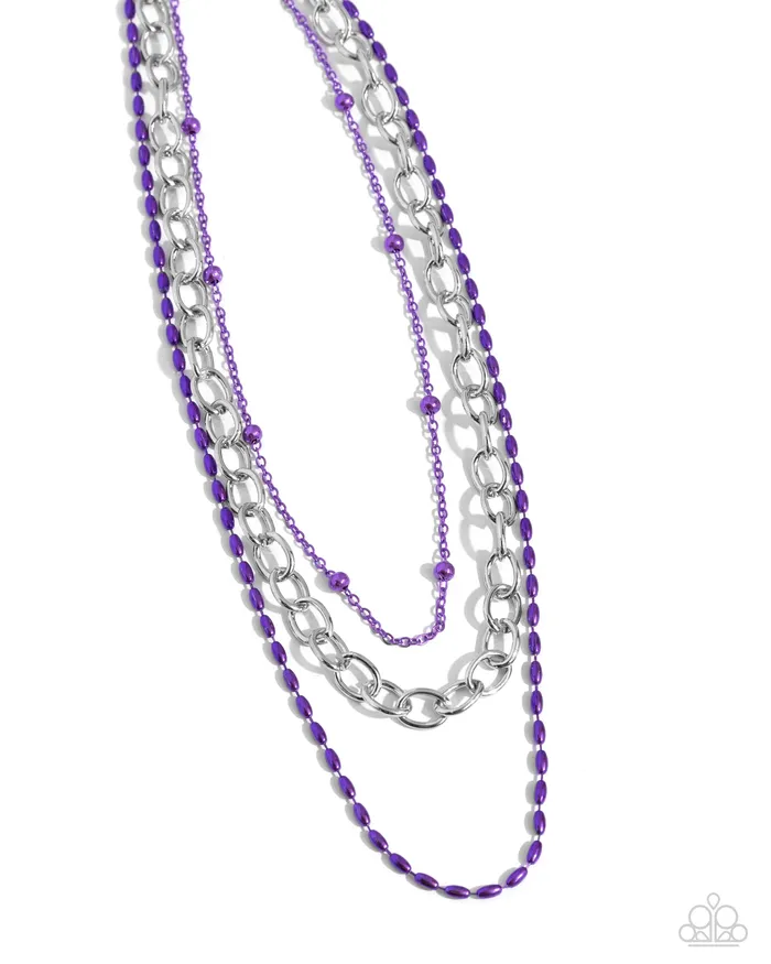 Paparazzi Accessories Necklaces Mardi Gras Mayhem Purple Metallic and Silver Chain Layered Short Necklace Paparazzi Paparazzi Accessories Necklaces Mardi Gras Mayhem Purple Metallic and Silver Chain Layered Short Necklace Paparazzi