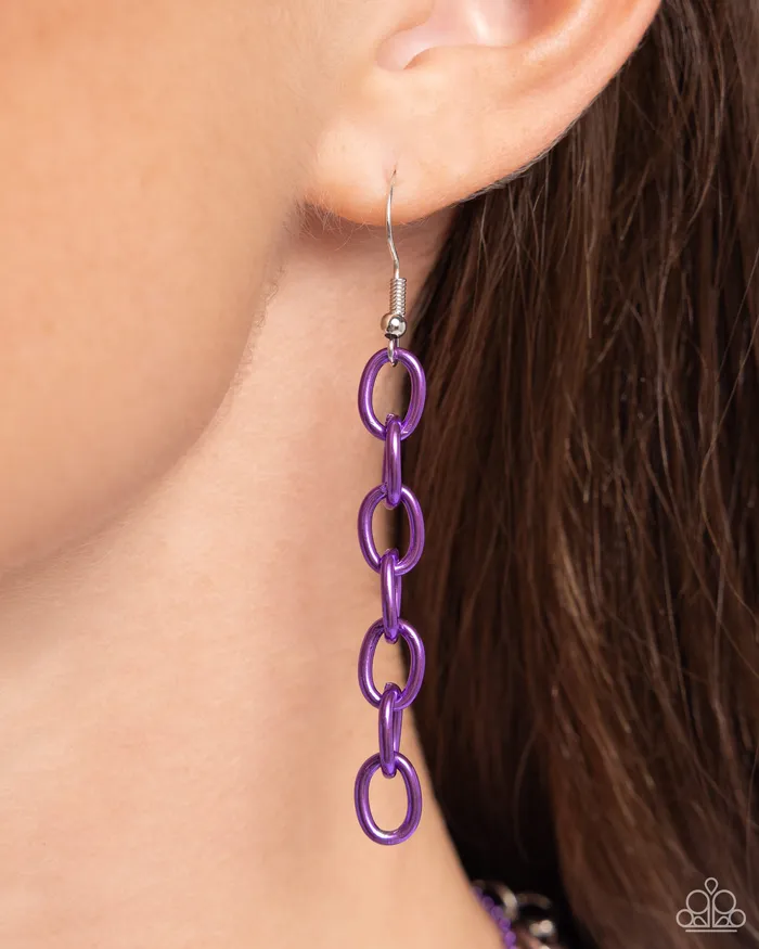 Paparazzi Accessories Necklaces Mardi Gras Mayhem Purple Metallic and Silver Chain Layered Short Necklace Paparazzi