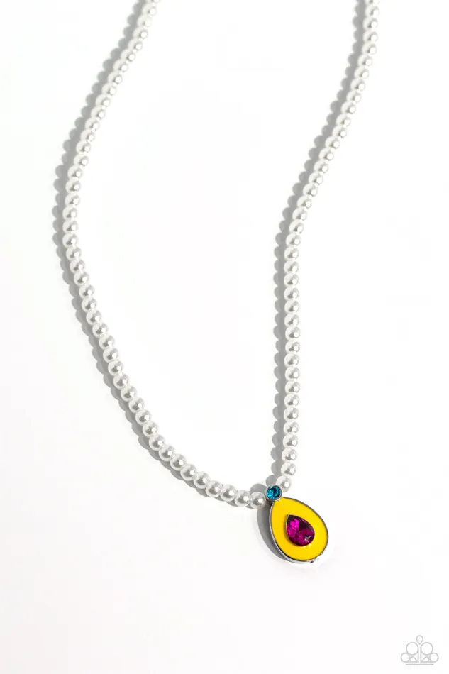 Paparazzi Accessories Necklaces PEARLdemonium Yellow Teardrop Pink Gem White Pearl Short Necklace Paparazzi Paparazzi Accessories Necklaces PEARLdemonium Yellow Teardrop Pink Gem White Pearl Short Necklace Paparazzi