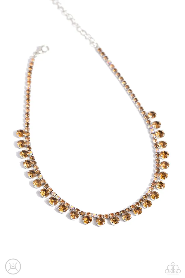 Paparazzi Accessories Necklaces Ritzy Rhinestones Brown and Iridescent Rhinestone Silver Choker Necklace Paparazzi Paparazzi Accessories Necklaces Ritzy Rhinestones Brown and Iridescent Rhinestone Silver Choker Necklace Paparazzi