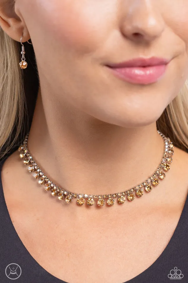 Paparazzi Accessories Necklaces Ritzy Rhinestones Brown and Iridescent Rhinestone Silver Choker Necklace Paparazzi