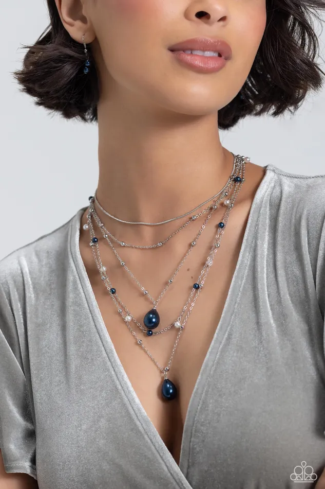 Paparazzi Accessories Necklaces SASS with Flying Colors Blue Pearl Silver Layered Short Necklace Paparazzi