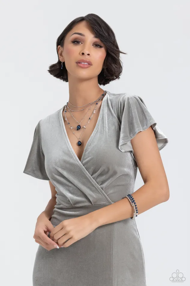 Paparazzi Accessories Necklaces SASS with Flying Colors Blue Pearl Silver Layered Short Necklace Paparazzi