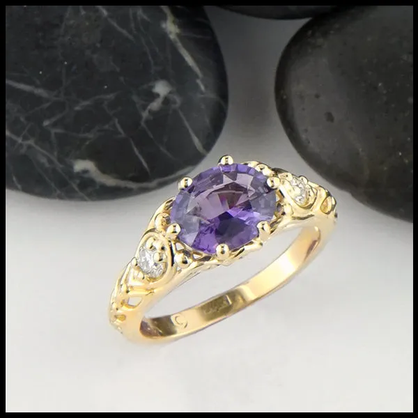 Purple Sapphire and Diamond Gold Ring Walker Metalsmiths Rings
