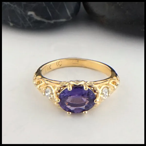 Purple Sapphire and Diamond Gold Ring Walker Metalsmiths Rings