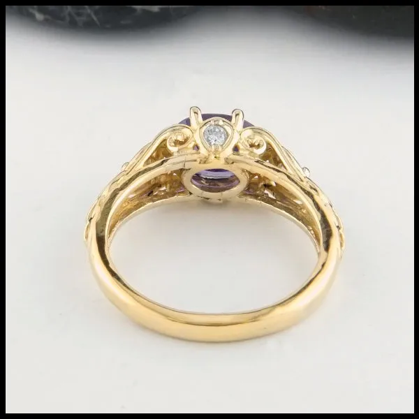 Purple Sapphire and Diamond Gold Ring Walker Metalsmiths Rings