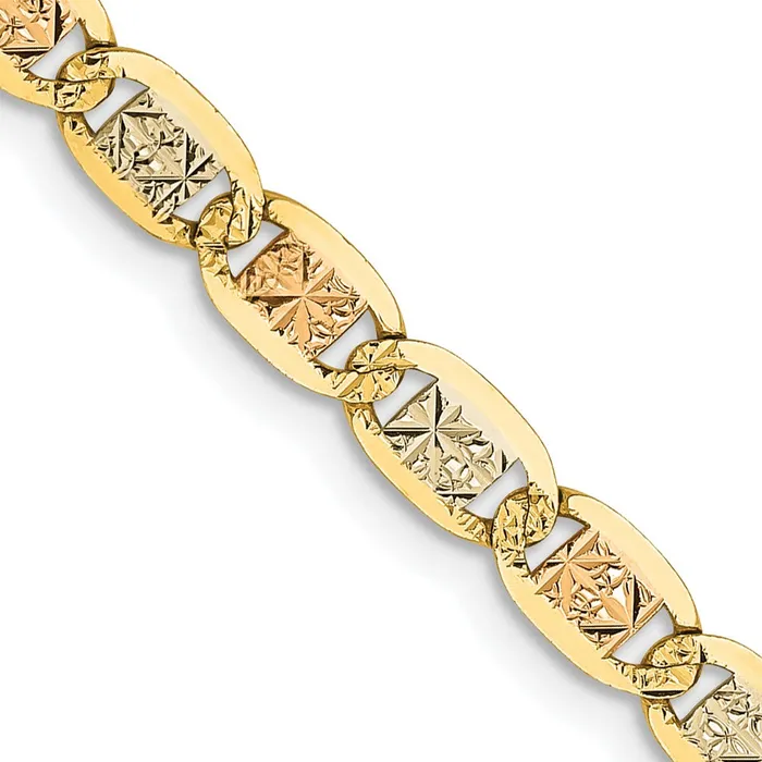Qgold Necklaces 14k 38mm Tricolor Gold Pav Valentino Chain 676 grams