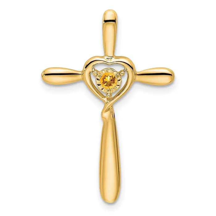 Qgold Necklaces 14k Citrine Cross wHeart Chain Slide 133 grams
