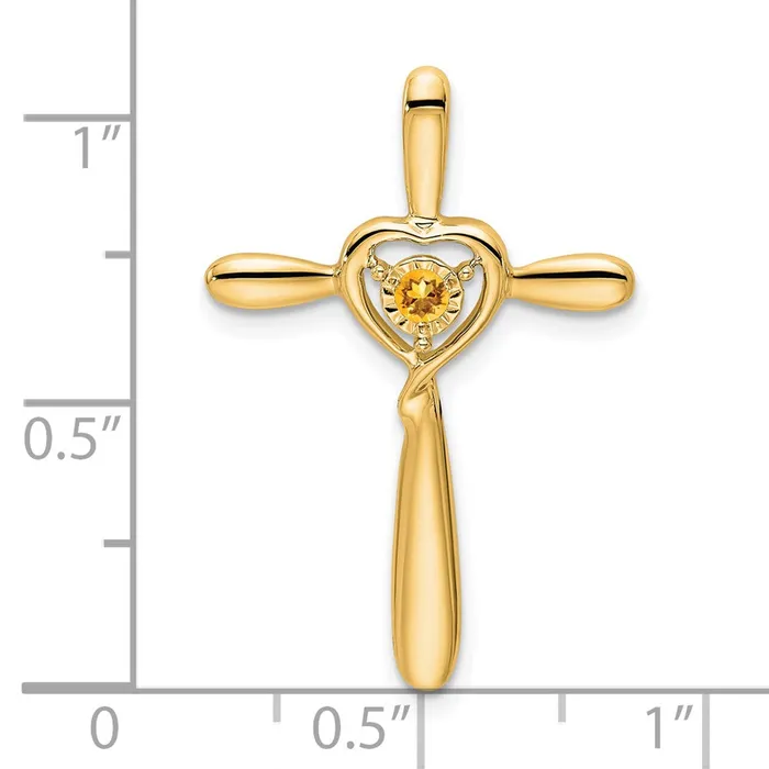 Qgold Necklaces 14k Citrine Cross wHeart Chain Slide 133 grams Qgold Necklaces 14k Citrine Cross wHeart Chain Slide 133 grams