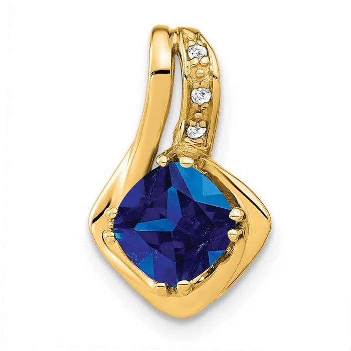 Qgold Necklaces 14k Created Sapphire and Diamond Chain Slide Pendant 125 grams Qgold Necklaces 14k Created Sapphire and Diamond Chain Slide Pendant 125 grams