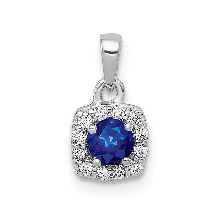 Qgold Necklaces 14k White Gold Diamond and 20 Sapphire Square Halo Pendant 06 grams Qgold Necklaces 14k White Gold Diamond and 20 Sapphire Square Halo Pendant 06 grams