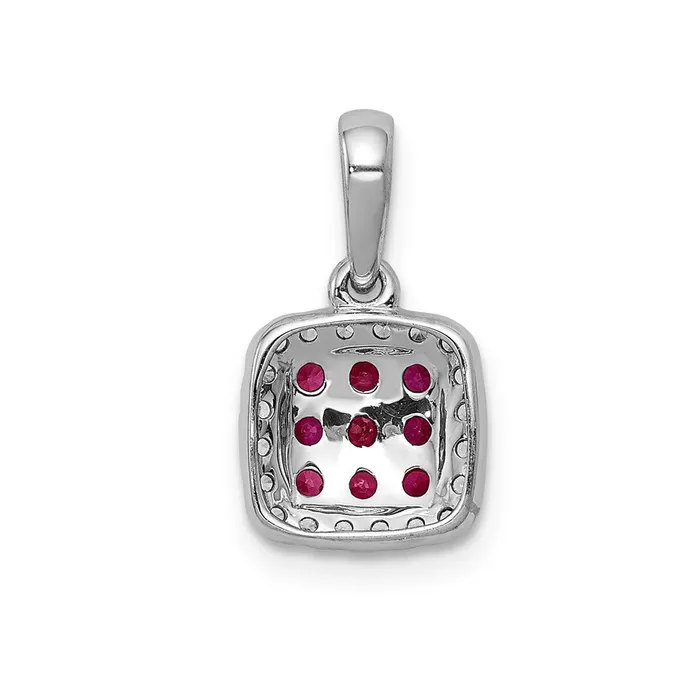 Qgold Necklaces 14k White Gold Diamond and 23 Ruby Square Halo Pendant 105 grams