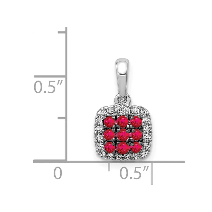 Qgold Necklaces 14k White Gold Diamond and 23 Ruby Square Halo Pendant 105 grams