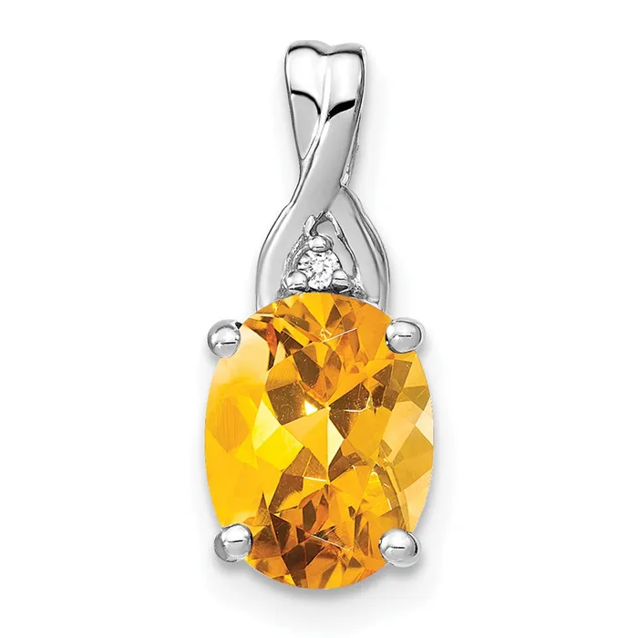 Qgold Necklaces 14k White Gold Oval Citrine and Diamond Pendant 095 grams Qgold Necklaces 14k White Gold Oval Citrine and Diamond Pendant 095 grams