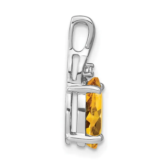 Qgold Necklaces 14k White Gold Oval Citrine and Diamond Pendant 095 grams Qgold Necklaces 14k White Gold Oval Citrine and Diamond Pendant 095 grams