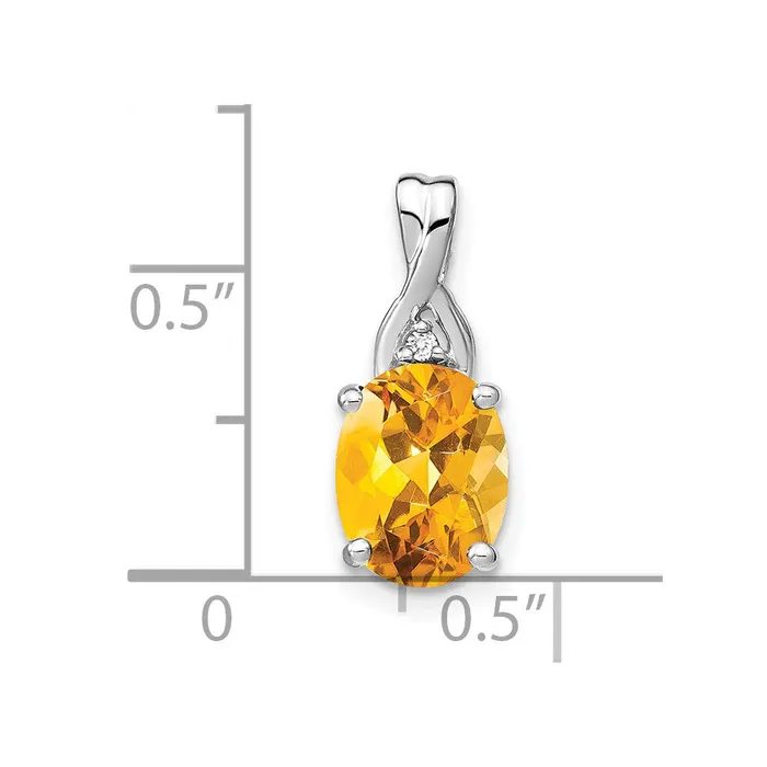 Qgold Necklaces 14k White Gold Oval Citrine and Diamond Pendant 095 grams Qgold Necklaces 14k White Gold Oval Citrine and Diamond Pendant 095 grams