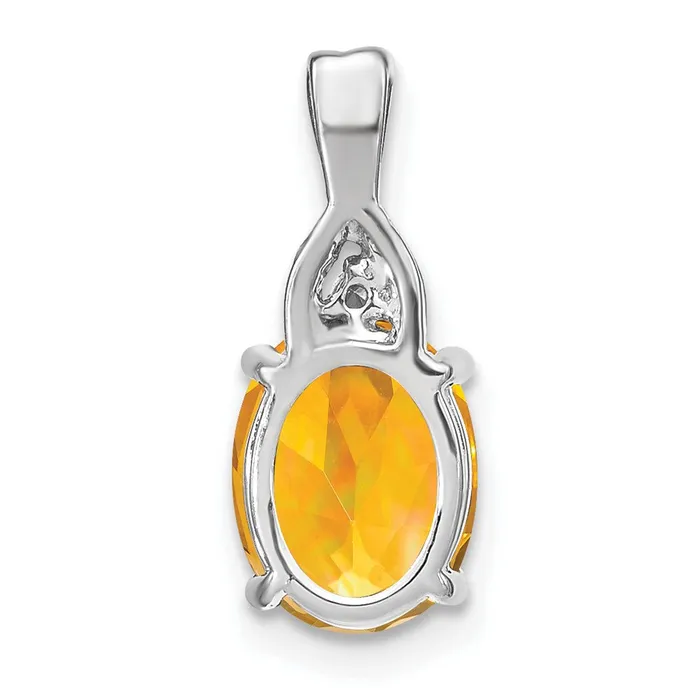 Qgold Necklaces 14k White Gold Oval Citrine and Diamond Pendant 095 grams Qgold Necklaces 14k White Gold Oval Citrine and Diamond Pendant 095 grams