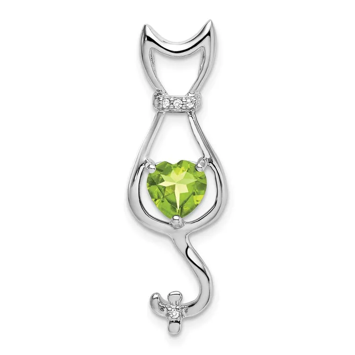 Qgold Necklaces 14k White Gold Peridot and Diamond Cat Pendant 165 grams Qgold Necklaces 14k White Gold Peridot and Diamond Cat Pendant 165 grams