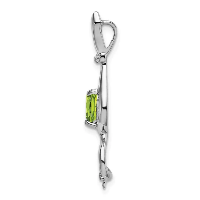 Qgold Necklaces 14k White Gold Peridot and Diamond Cat Pendant 165 grams