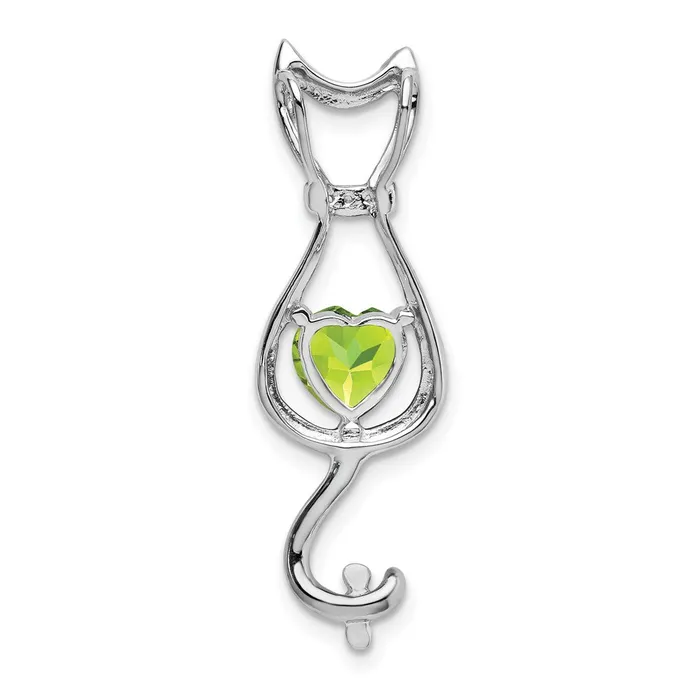 Qgold Necklaces 14k White Gold Peridot and Diamond Cat Pendant 165 grams