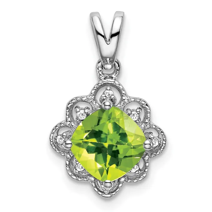 Qgold Necklaces 14k White Gold Peridot and Diamond Scalloped Pendant 115 grams Qgold Necklaces 14k White Gold Peridot and Diamond Scalloped Pendant 115 grams