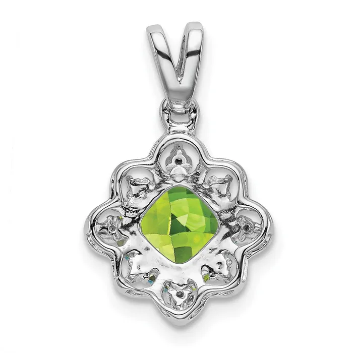 Qgold Necklaces 14k White Gold Peridot and Diamond Scalloped Pendant 115 grams Qgold Necklaces 14k White Gold Peridot and Diamond Scalloped Pendant 115 grams