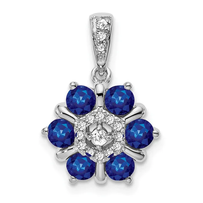 Qgold Necklaces 14k White Gold Sapphire and Diamond Floral Pendant 165 grams Qgold Necklaces 14k White Gold Sapphire and Diamond Floral Pendant 165 grams