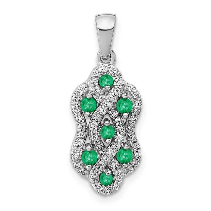 Qgold Necklaces 14k White Gold Twist Diamond and Emerald Fancy Pendant 15 grams Qgold Necklaces 14k White Gold Twist Diamond and Emerald Fancy Pendant 15 grams