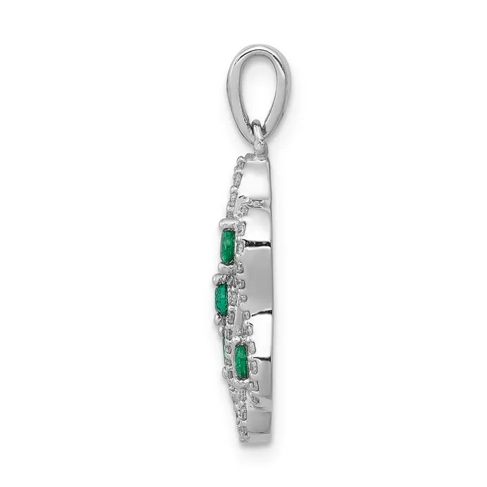 Qgold Necklaces 14k White Gold Twist Diamond and Emerald Fancy Pendant 15 grams Qgold Necklaces 14k White Gold Twist Diamond and Emerald Fancy Pendant 15 grams