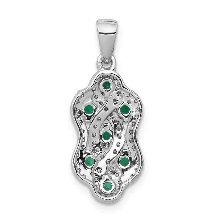 Qgold Necklaces 14k White Gold Twist Diamond and Emerald Fancy Pendant 15 grams Qgold Necklaces 14k White Gold Twist Diamond and Emerald Fancy Pendant 15 grams