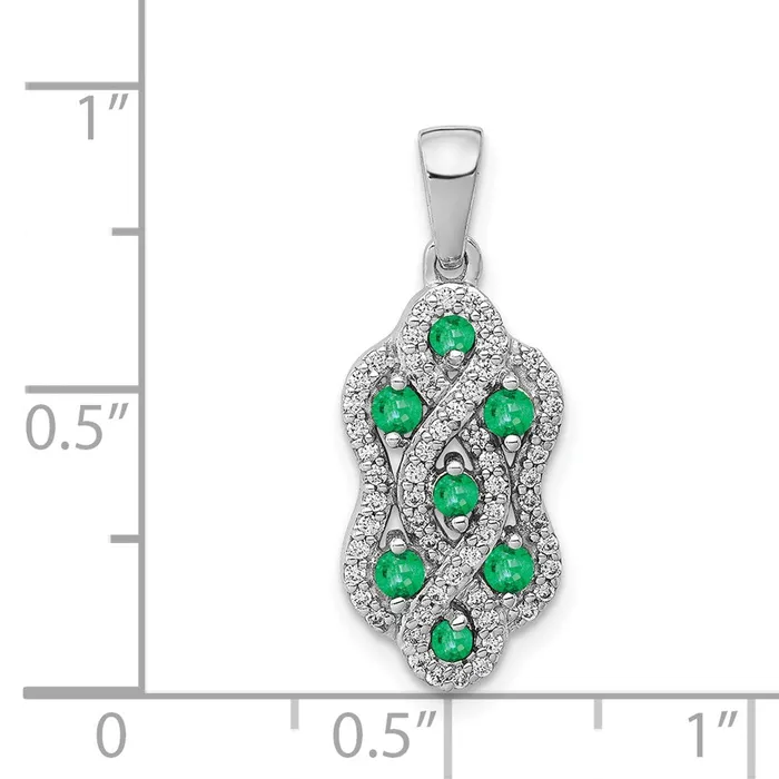 Qgold Necklaces 14k White Gold Twist Diamond and Emerald Fancy Pendant 15 grams Qgold Necklaces 14k White Gold Twist Diamond and Emerald Fancy Pendant 15 grams