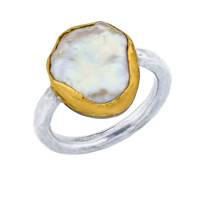Rings Lika Behar Lika Behar Keski Pearl 24kt Bezel Ring
