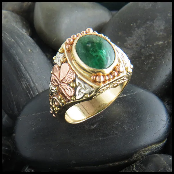 Rings Walker Metalsmiths TriColor Gold Ring with Emerald Cabochon
