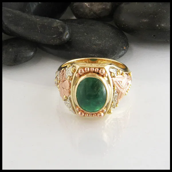 Rings Walker Metalsmiths TriColor Gold Ring with Emerald Cabochon