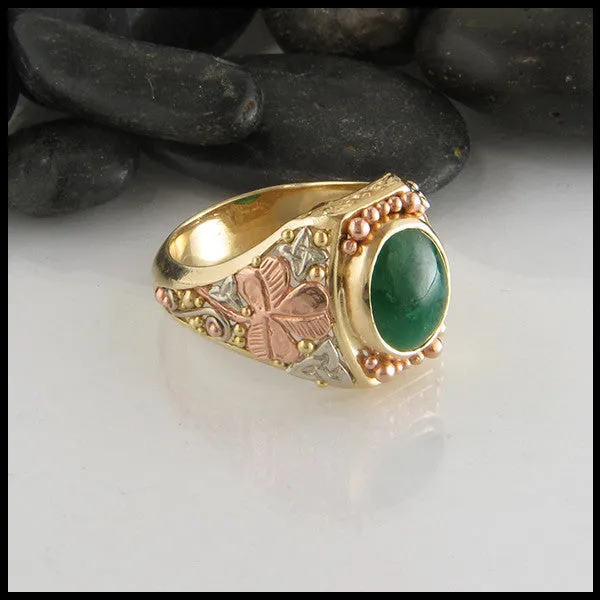 Rings Walker Metalsmiths TriColor Gold Ring with Emerald Cabochon
