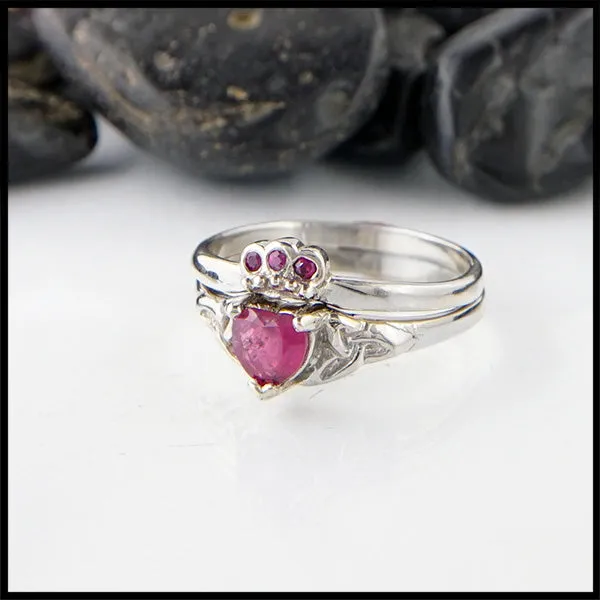 Ruby Claddagh Two Ring Set Walker Metalsmiths Rings
