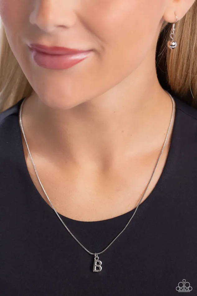Seize the Initial Silver B Alphabet Letter Dainty Silver Short Necklace Paparazzi Paparazzi Accessories Necklaces