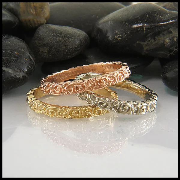 Walker Metalsmiths Celtic Jewelry Rings Trinity Scroll Stacking Ring in 14K Gold